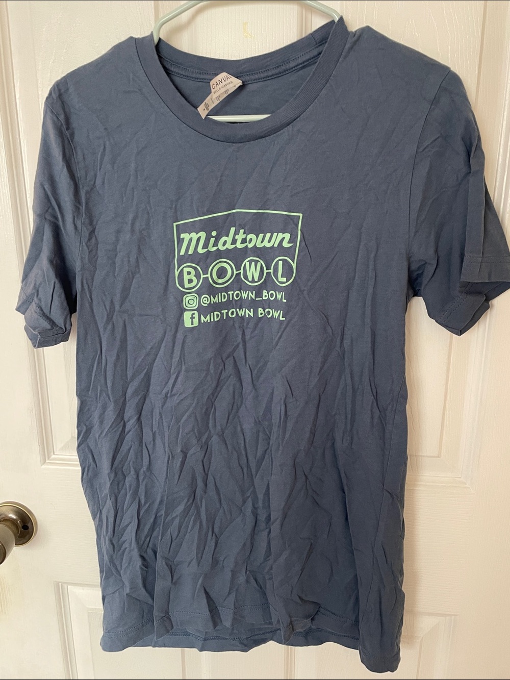 Bella Canvas Navy Tee with Neon Green Midtown Bowl Logo